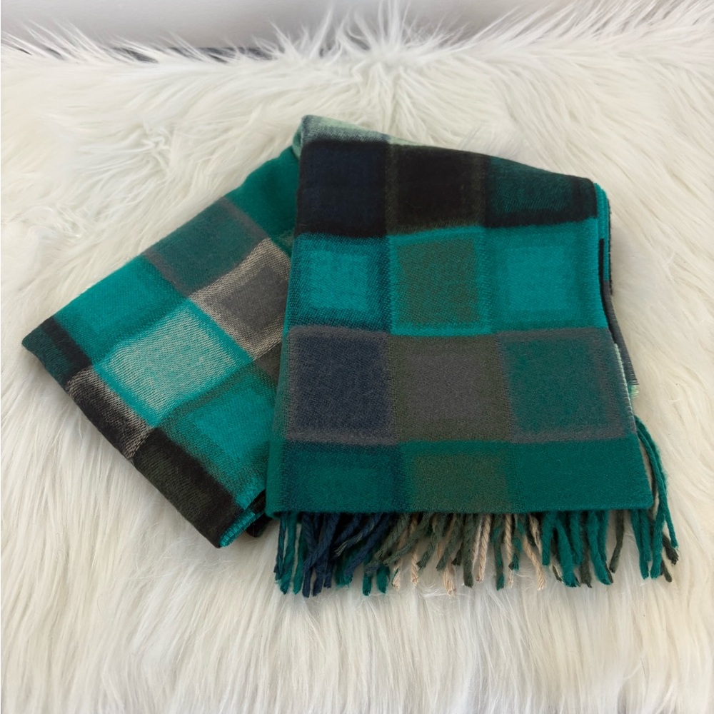 Fraas Teal and Gray Checkered Scarf